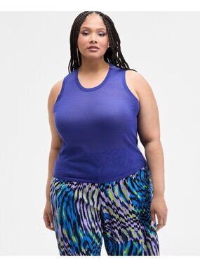 Nina Parker NWT Trendy Plus Size 1X Sheer Sweater-Knit Tank Blue